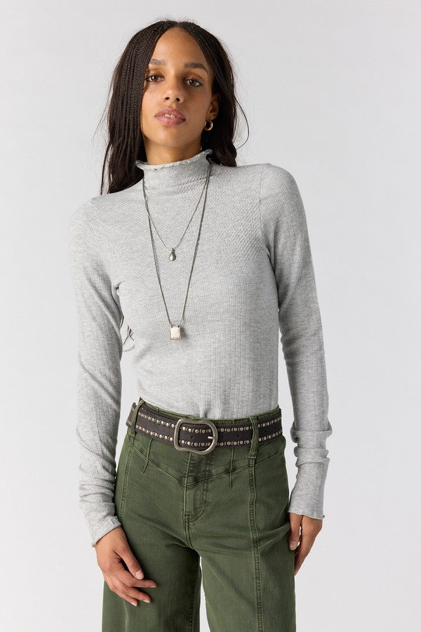 Free People So Soft Seamless Mock Neck in Heather Grey, front view