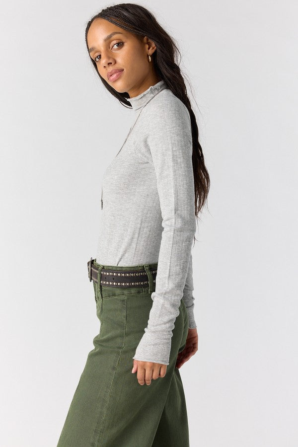 Free People So Soft Seamless Mock Neck in Heather Grey, side view