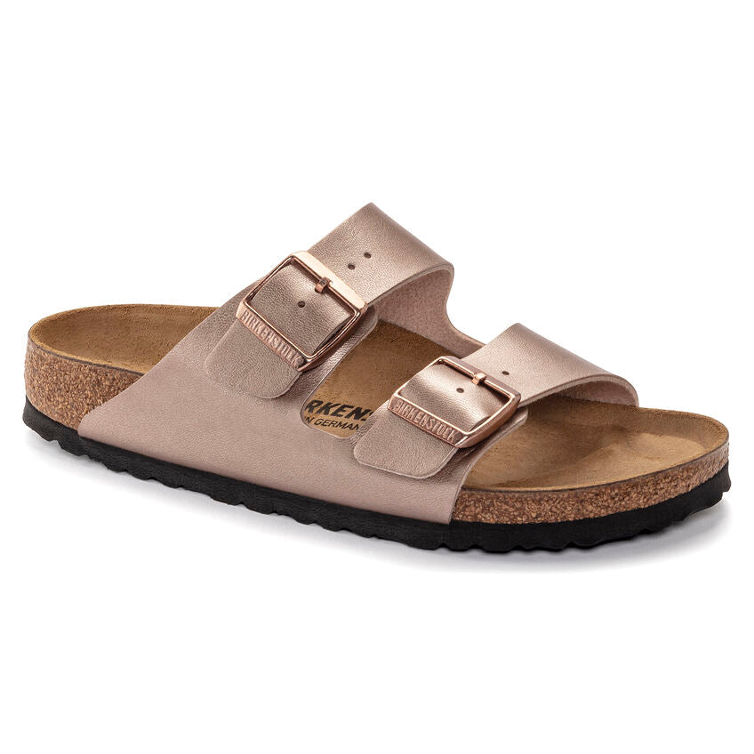 Birkenstock Arizona Birko-Flor Copper. An icon of timeless design and legendary comfort, the Arizona sandal comes in durable Birko-Flor for a classic, leather-like finish. Complete with signature design elements, like a contoured cork-latex footbed for the ultimate in support.