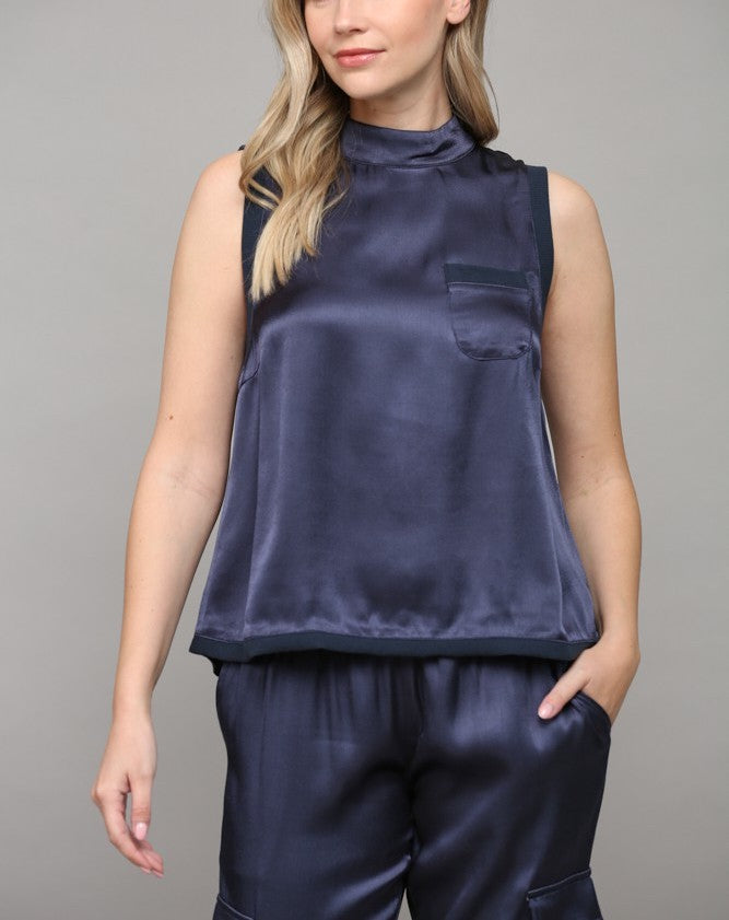 Fate Satin Rib Trim Top