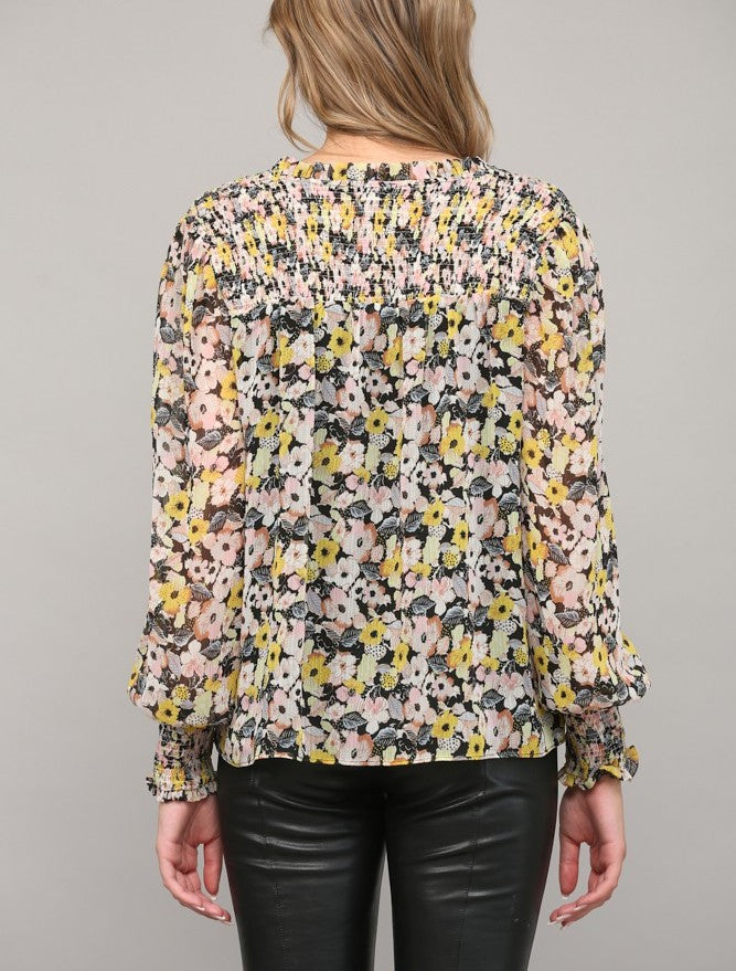 Fate Floral Chiffon Smocked Blouse