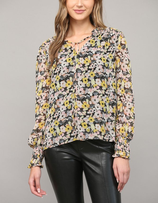 Fate Floral Chiffon Smocked Blouse