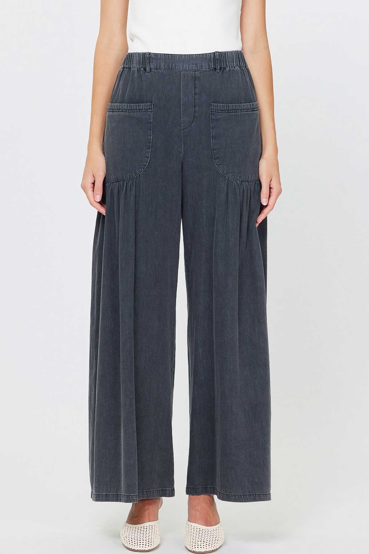 washed black wide leg pant