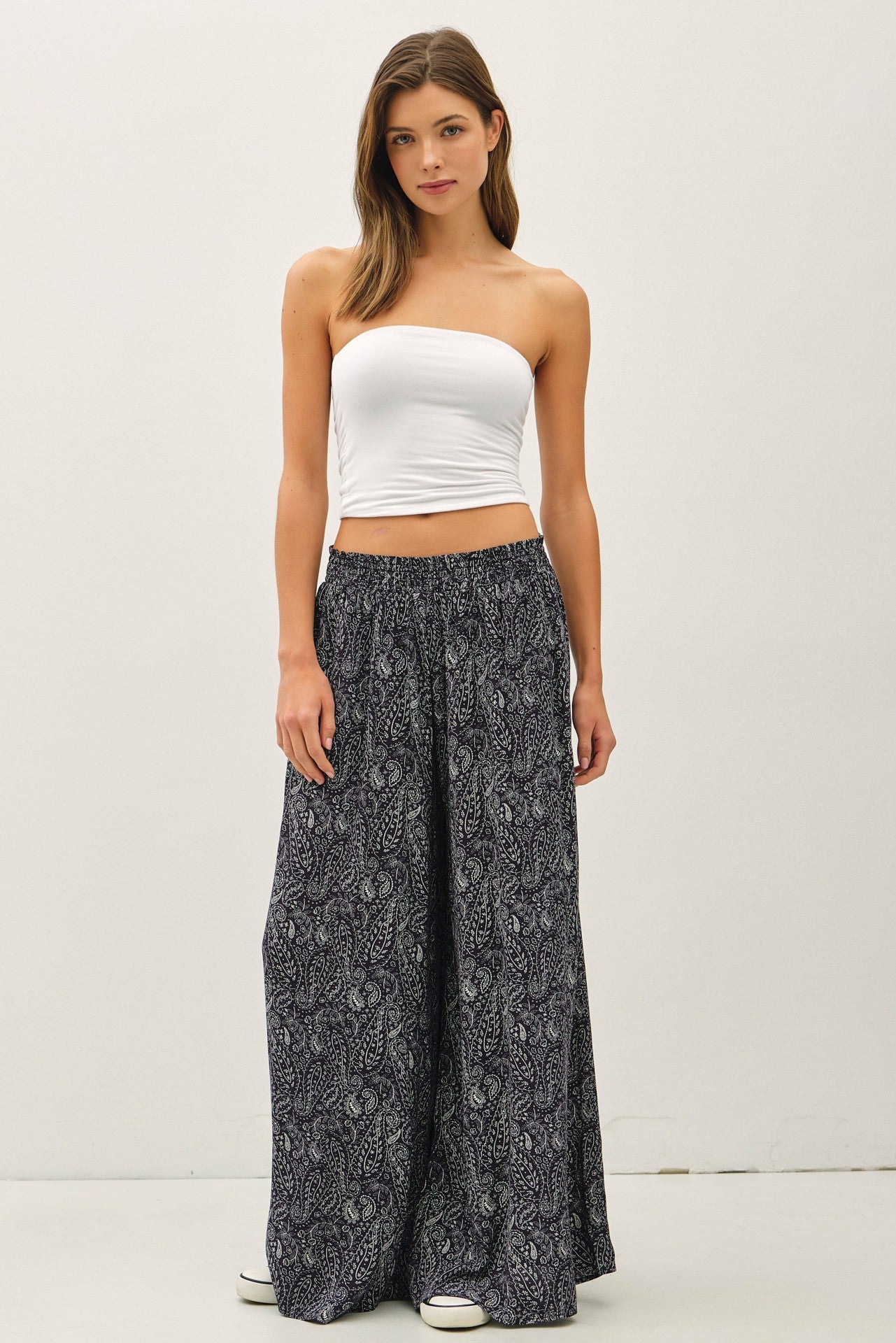 Paisley Wide Leg Elastic Pant