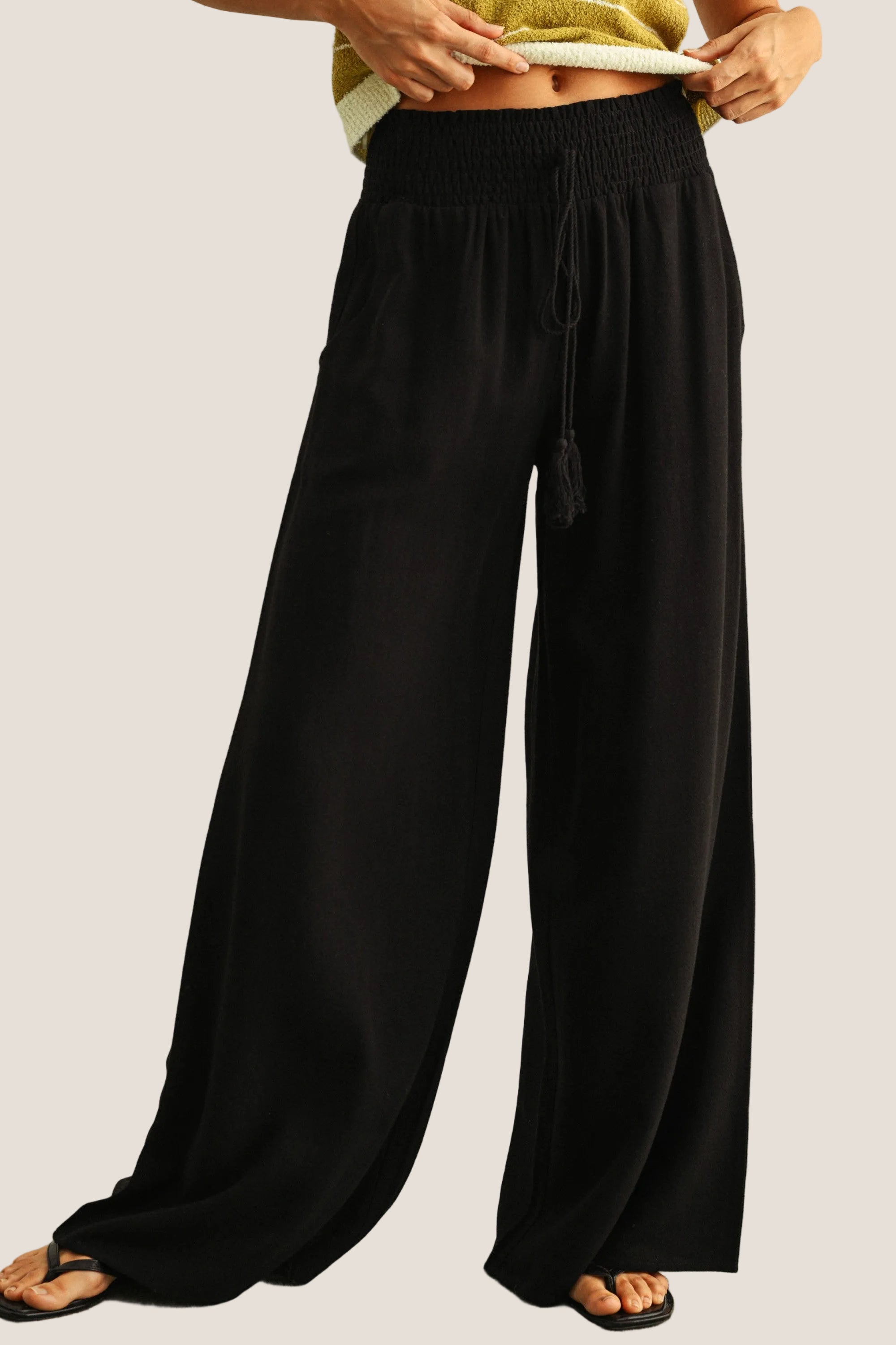 wide leg pants, smocked waist pants, drawstring pants, relaxed fit pants, lounge pants, travel pants, comfortable pants, boutique pants, everyday pants, flowy pants, casual pants, elastic waist pants, women’s wide leg pants