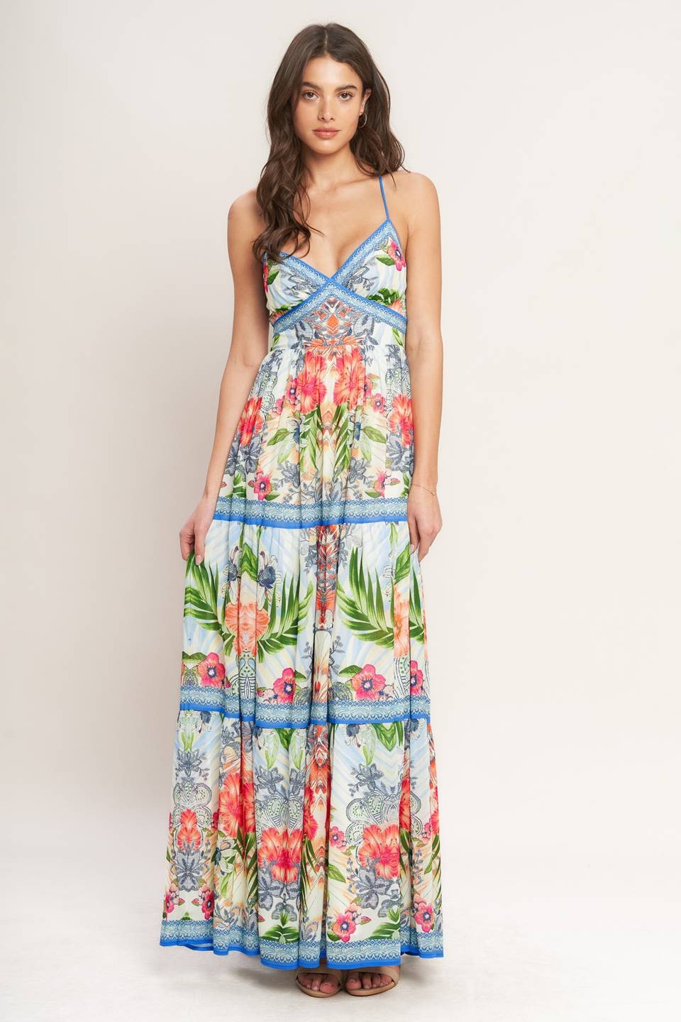 tiered maxi dress, ruffle strap dress, square neckline dress, vacation maxi dress, summer maxi dress, boutique maxi dress, statement maxi dress, feminine maxi dress, event ready dress, resort wear dress, flowy maxi dress, women’s maxi dress