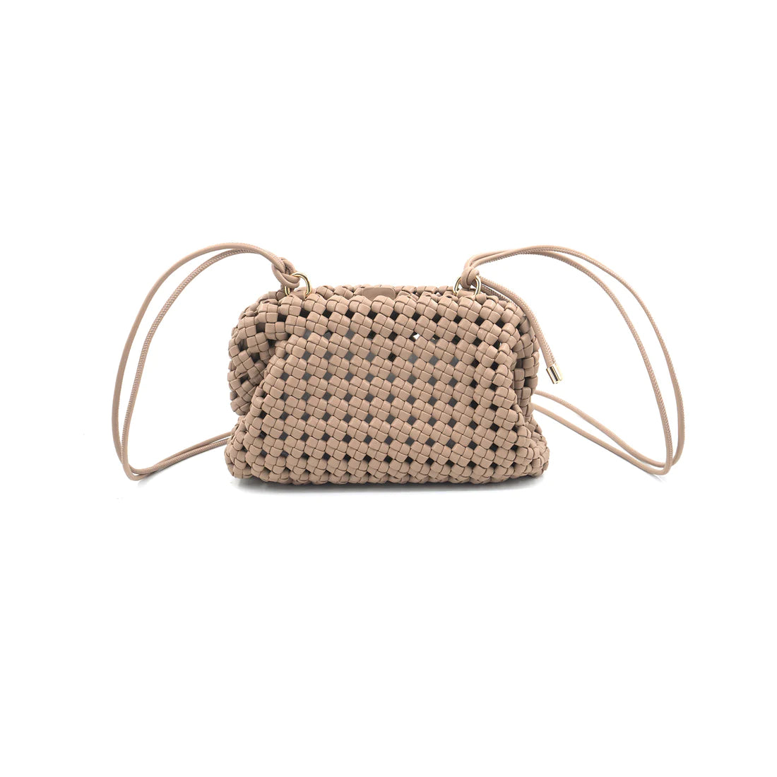 Rope Strap Woven Bag Beige. This bag features a double rope strap and woven design, the perfect cool piece to add to your outfit for an extra touch of style.