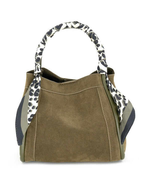 BC Handbags Gianna Scarf Accent Mini Bag in Olive, front view