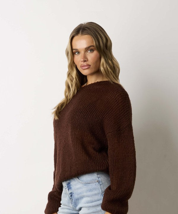 Moonbeam Oversized Chunky Sweater in Chocolate, side view