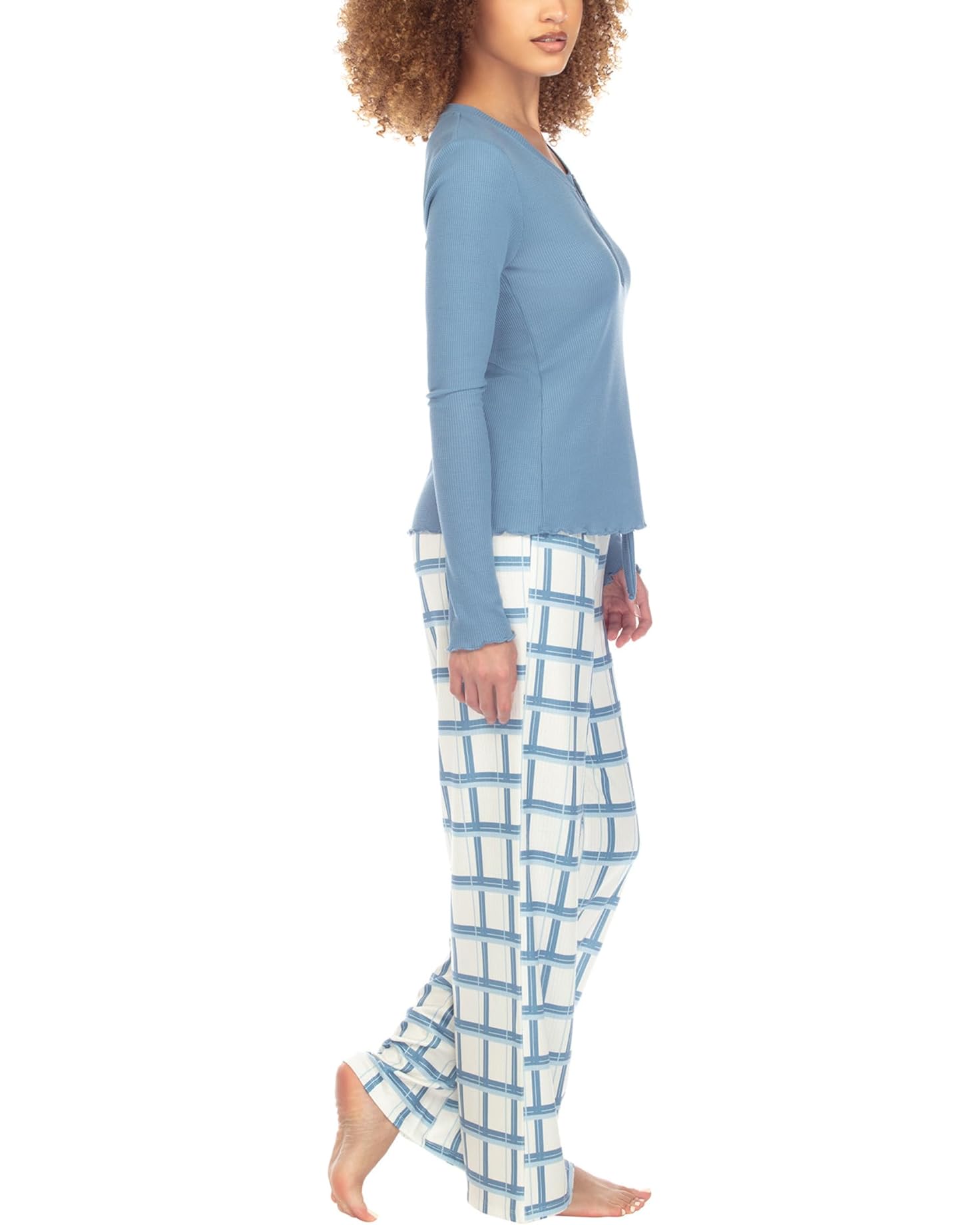 Honeydew Snowed In PJ Set Peppermint Plaid. Sleep sweetly in waffle-knit pajamas featuring a lettuce-edge top paired with matching plaid pants for the ultimate cozy and comfortable look and feel.