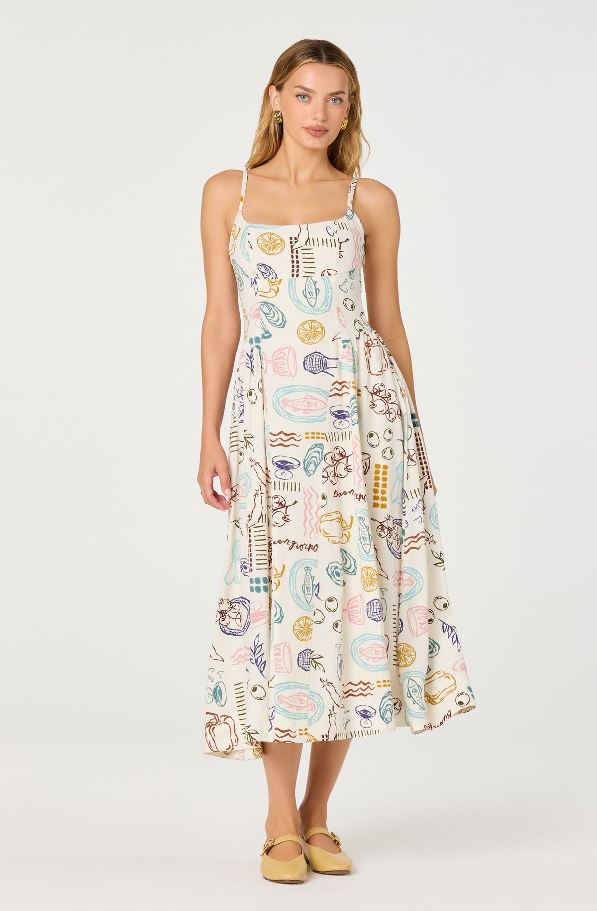printed midi dress, resort print dress, vacation midi dress, summer midi dress, playful print dress, brunch dress women, statement midi dress, flowy midi dress, warm weather dress, casual summer dress