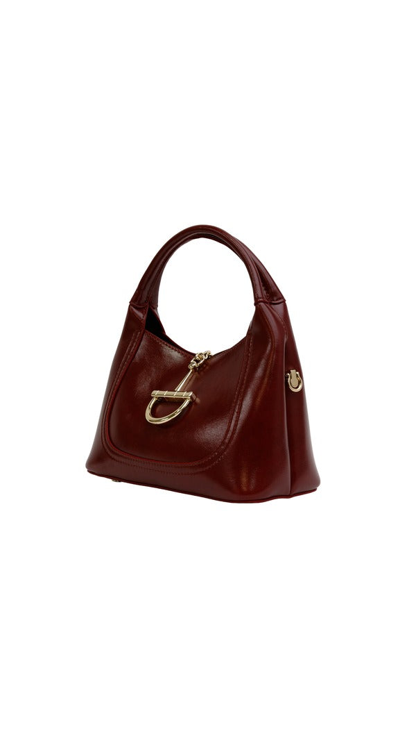 Alexa Koi Smooth Leather Chain Closure Handbag in Burgundy, side view