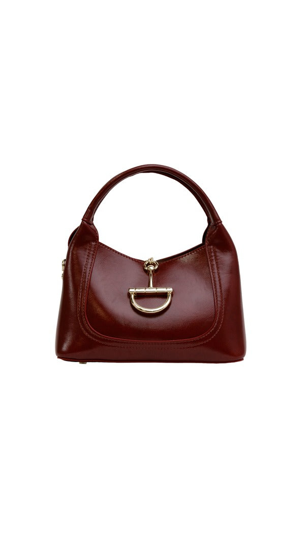 Alexa Koi Smooth Leather Chain Closure Handbag in Burgundy, front view