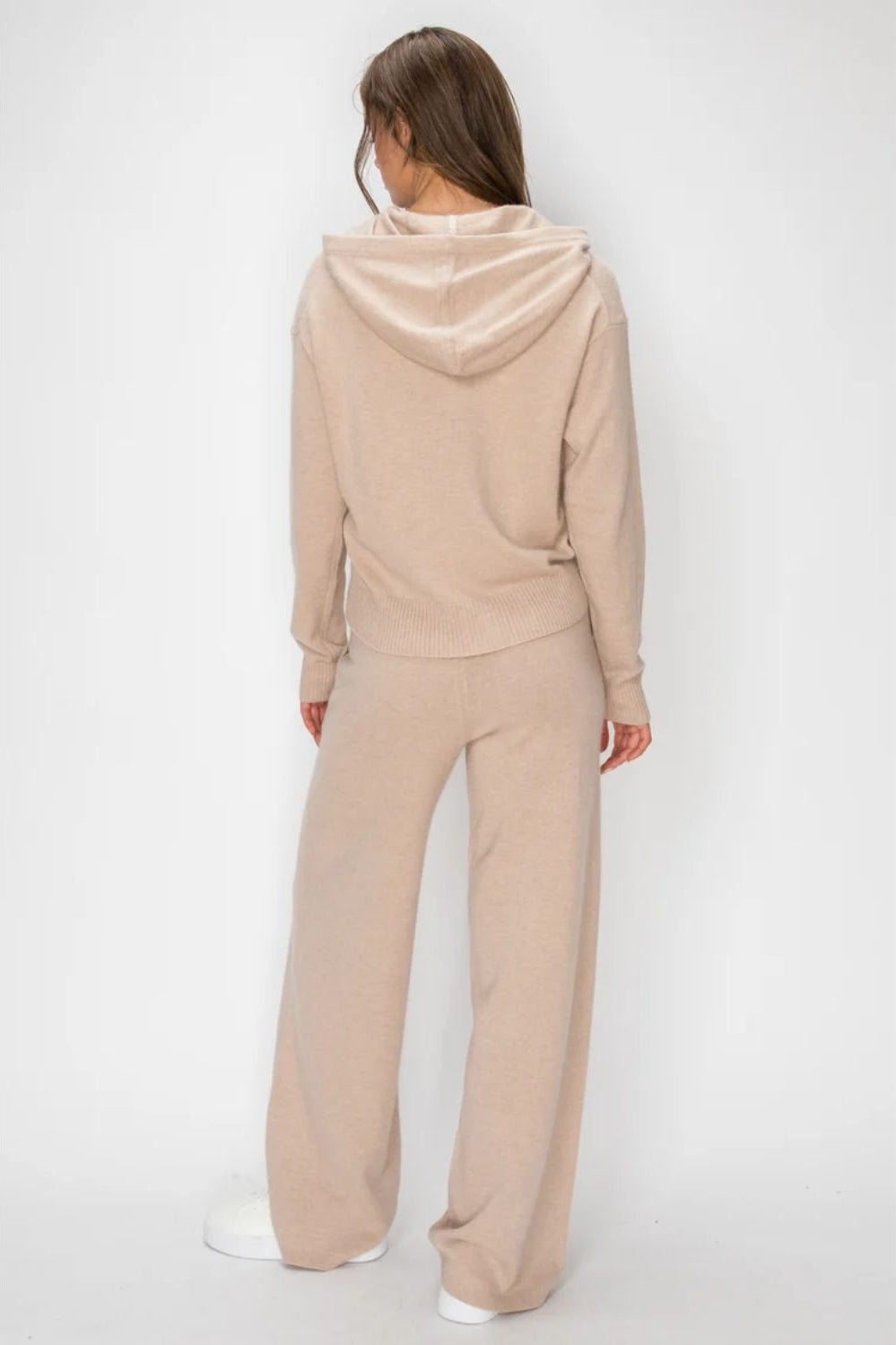 Women's Cloudmere Zip Hoodie in Oat Melange featuring a front zipper, drawstring hood, relaxed fit, and ribbed cuffs.