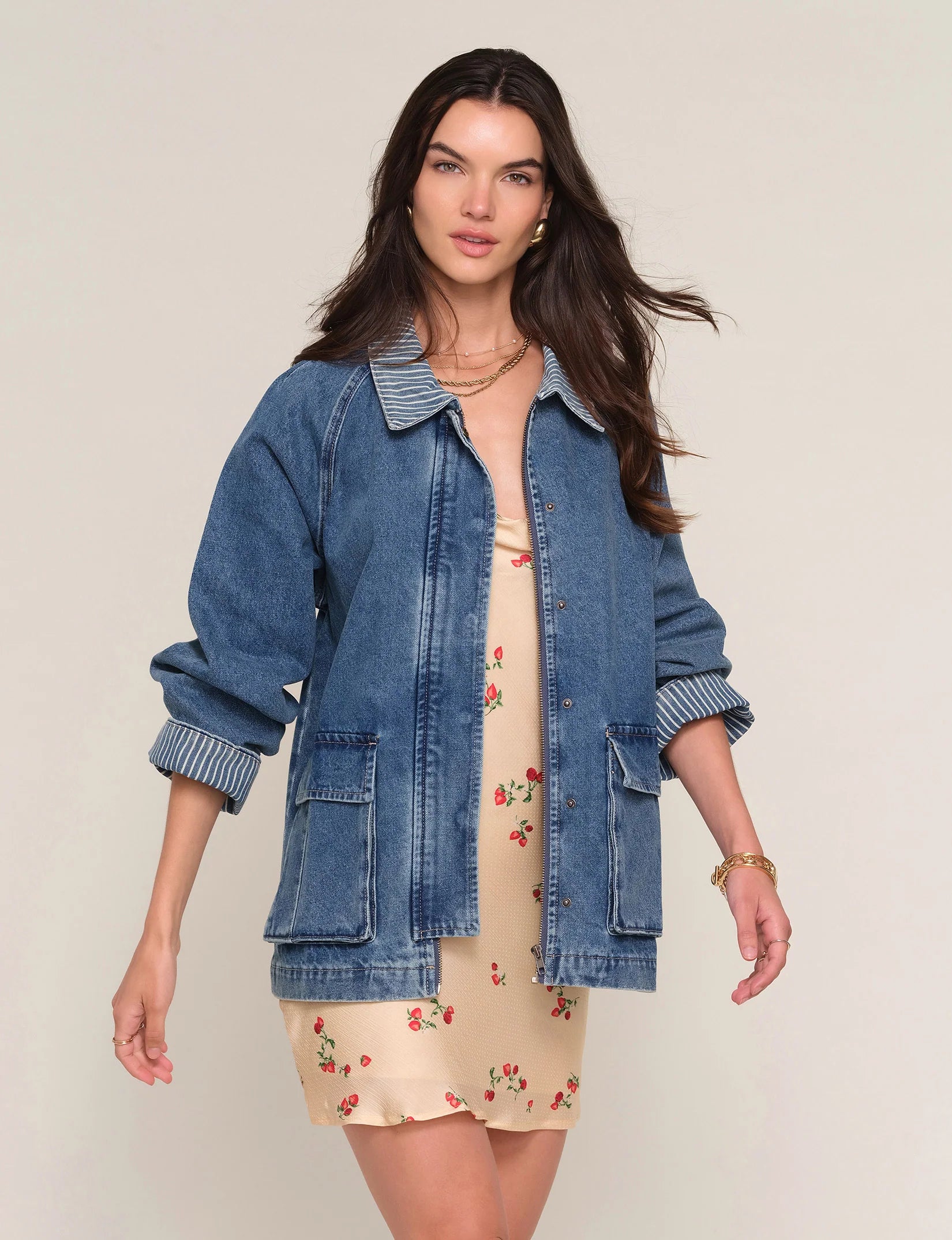 utility denim jacket, women’s denim jacket, lightweight denim jacket, casual layering jacket, everyday denim jacket, relaxed fit jacket, women’s utility jacket, spring layering jacket, fall denim jacket, versatile women’s jacket