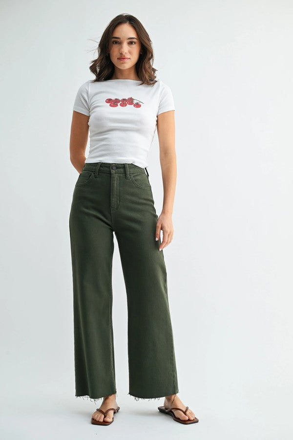 JBD Scissor Cut Wide Leg in Dark Olive, front view