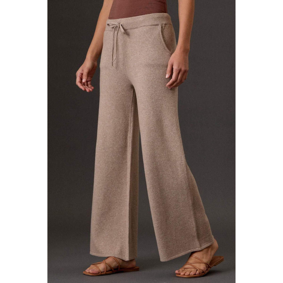 Women's ultra-soft sweater knit wide leg pants with a drawstring waistband and relaxed fit