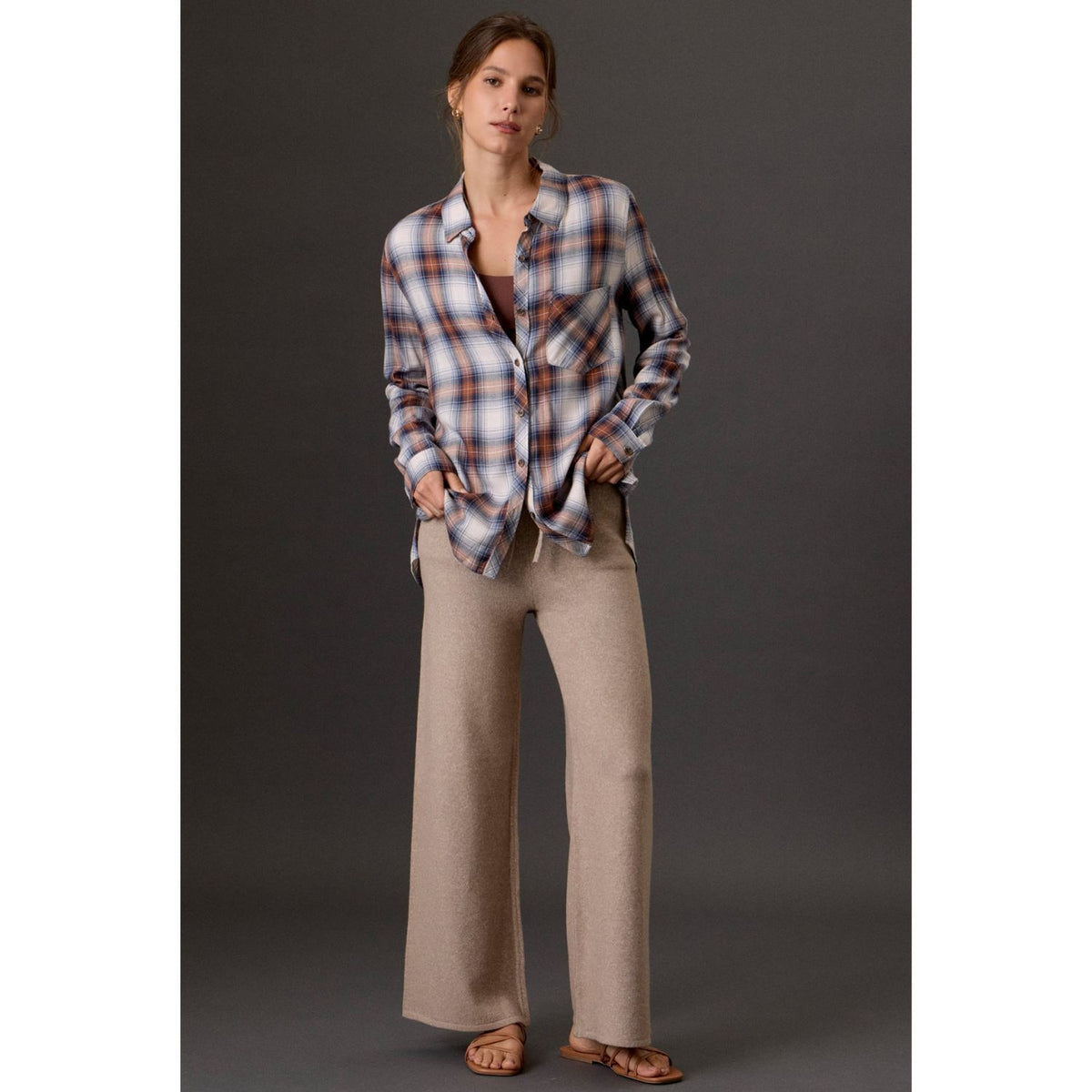 Women's ultra-soft sweater knit wide leg pants with a drawstring waistband and relaxed fit