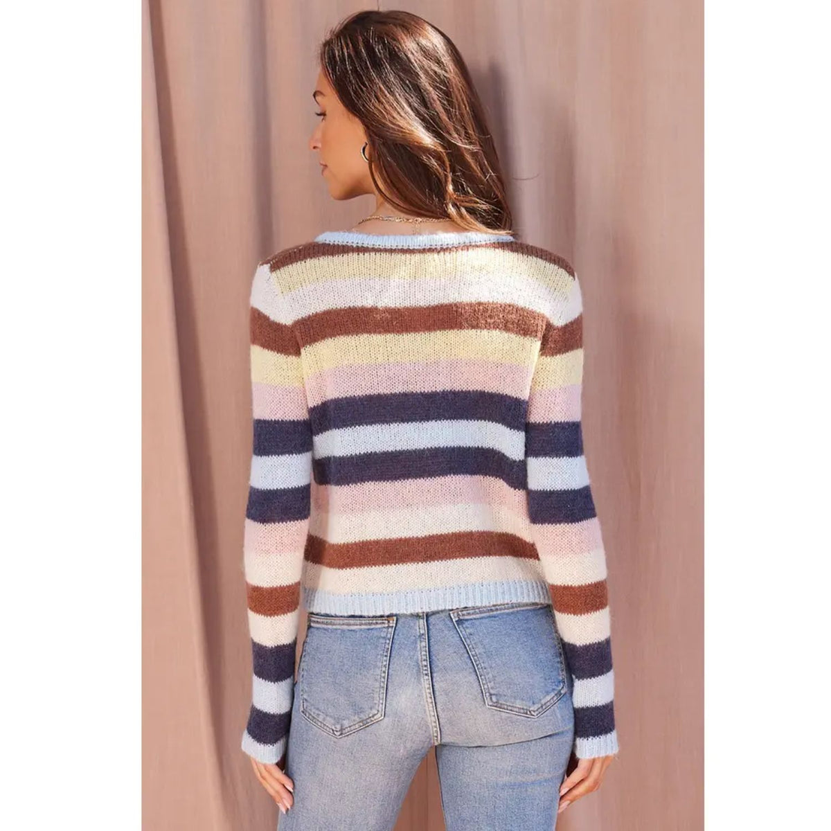 Multi Striped Sweater Cardigan-EC11661-ILLA ILLA