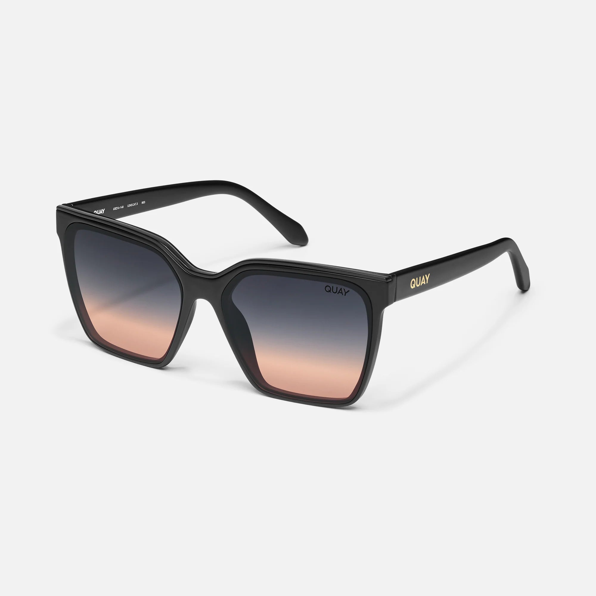 Quay Level Up Matte Black Fade Coral. Level Up with these popular square frame that offers a dramatic, chic look for any occasion. This ultra-flattering design features a stylish metal brow bar for instant glamour and angled outer edges to enhance the natural contouring of your cheekbones.