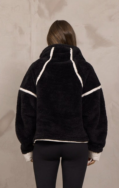 Vintage Havana Sherpa Quarter Zip in Black Ivory, back view