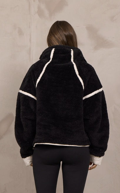 Vintage Havana Sherpa Quarter Zip in Black Ivory, back view