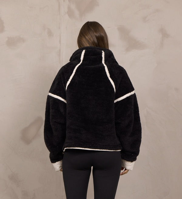Vintage Havana Sherpa Quarter Zip in Black Ivory, back view