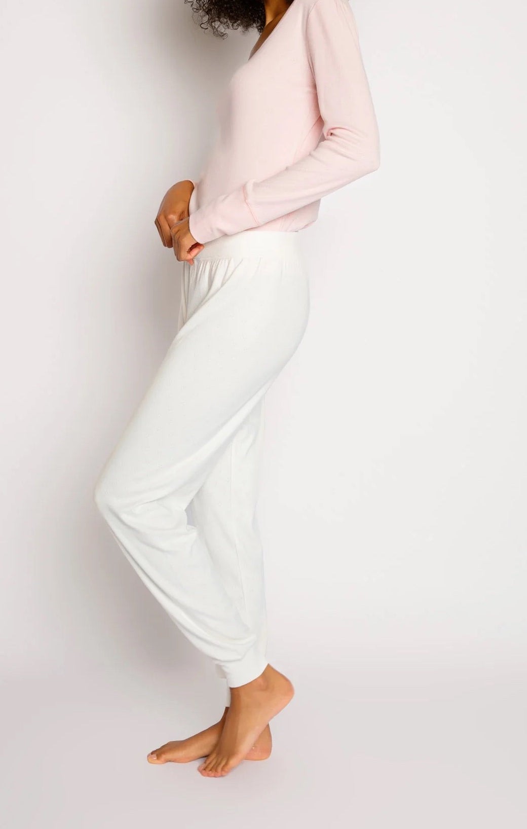 PJ Salvage Pointelle Hearts Pant Ivory. Rest easy in these brushed pajama pants, especially in an incredibly soft pointelle pattern, featuring mini hearts and banded cuffs with mini faux button fly.