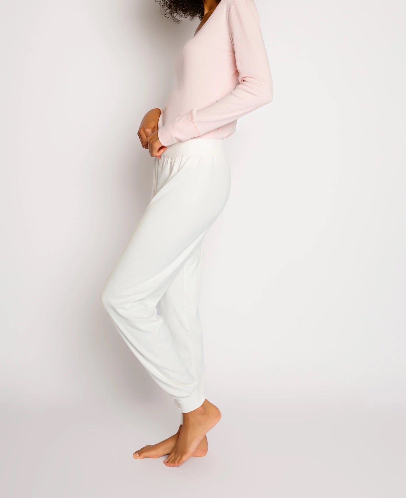 PJ Salvage Pointelle Hearts Pant Ivory. Rest easy in these brushed pajama pants, especially in an incredibly soft pointelle pattern, featuring mini hearts and banded cuffs with mini faux button fly.