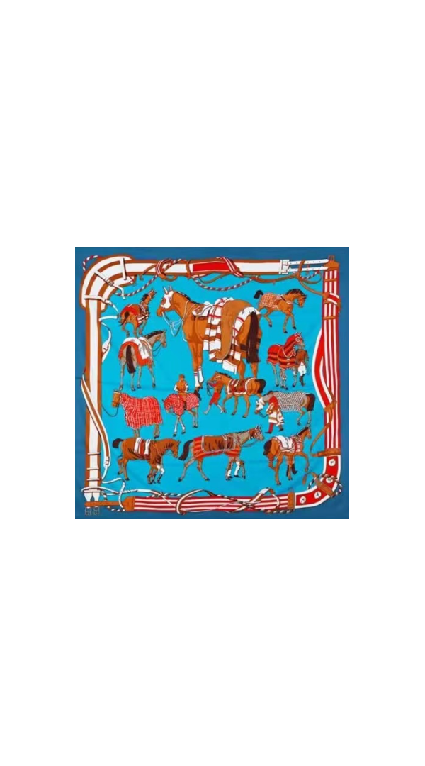 A silk scarf with a vivid all-over print.