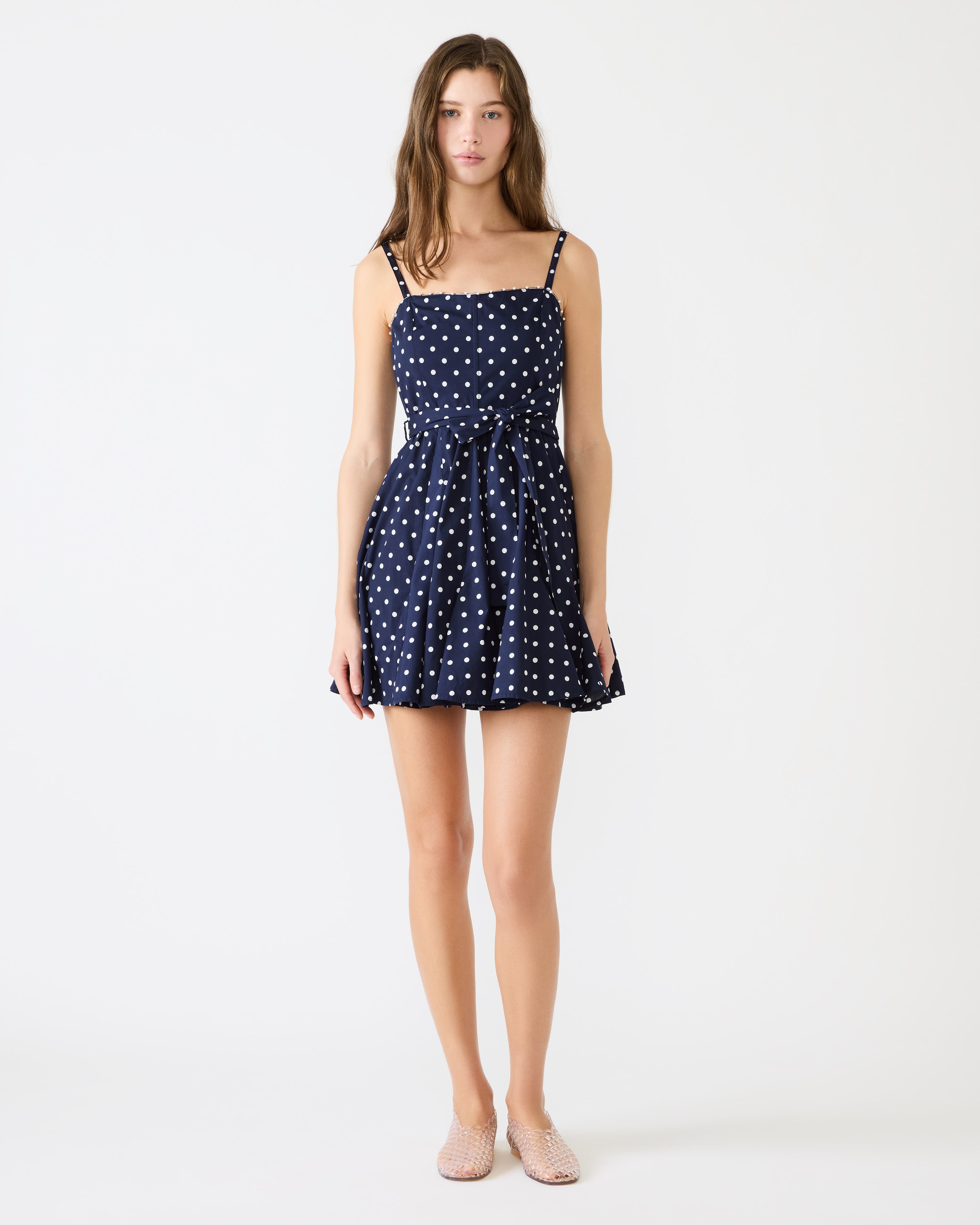 polka dot mini dress, women’s mini dress, tie waist dress, sleeveless mini dress, boutique women’s dresses, casual mini dress, feminine mini dress, summer mini dress, date night dress, lightweight women’s dress, everyday mini dress