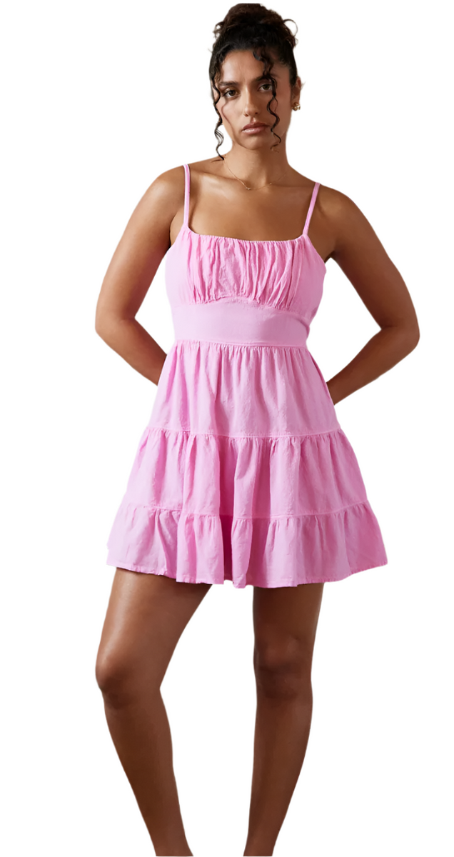 flowy short pink dress Tie Back – Whim Dark green evening dress