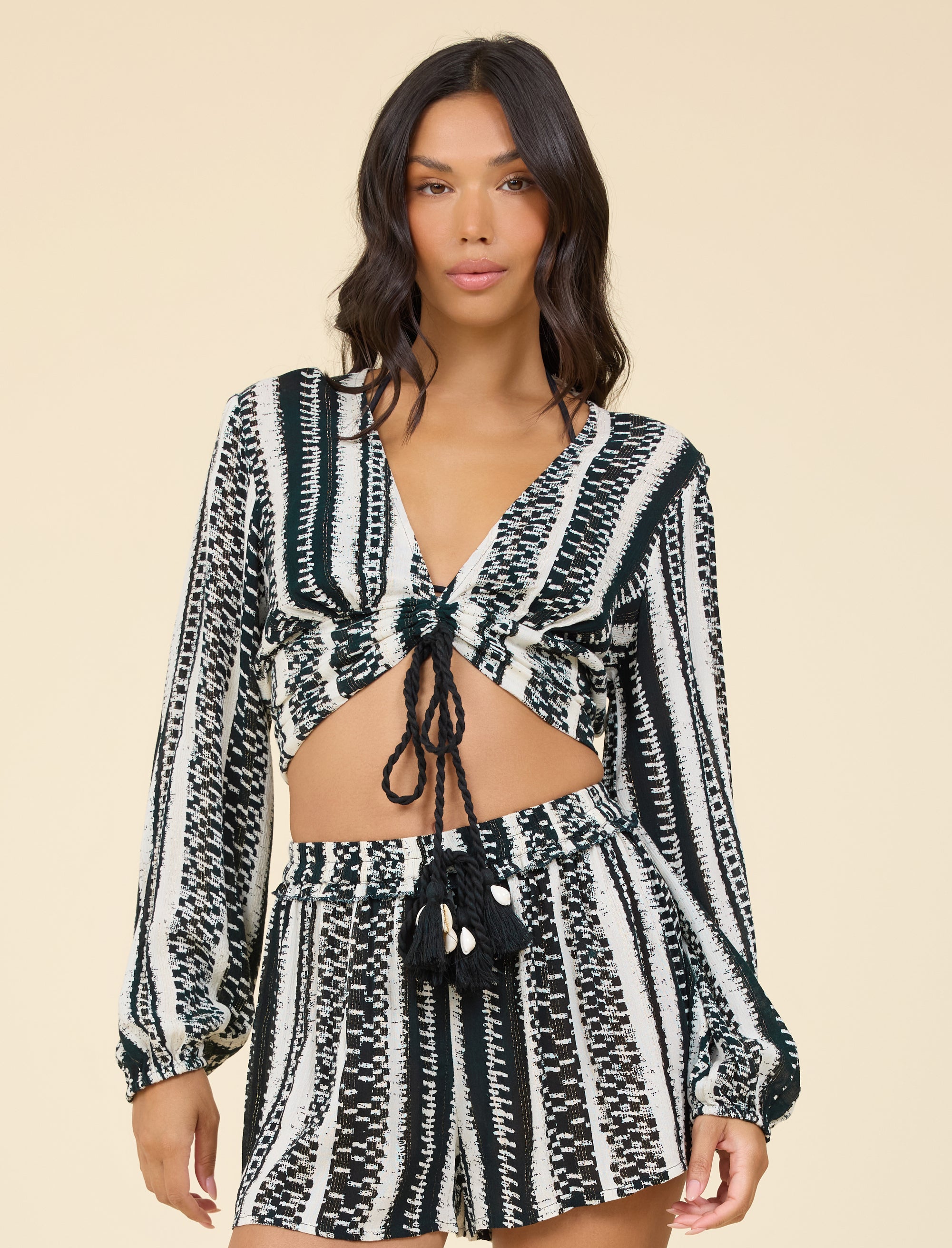 tie front crop top, striped crop top, women’s resort top, boho top, matching set top, vacation outfit, boutique women’s top