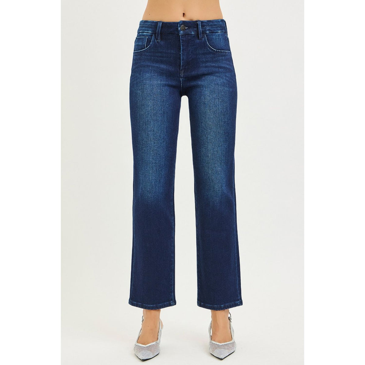 Tummy Control Mid-Rise Ankle Straight Jeans featuring a flattering tummy-control waist, streamlined straight-leg silhouette, and versatile ankle-length design.