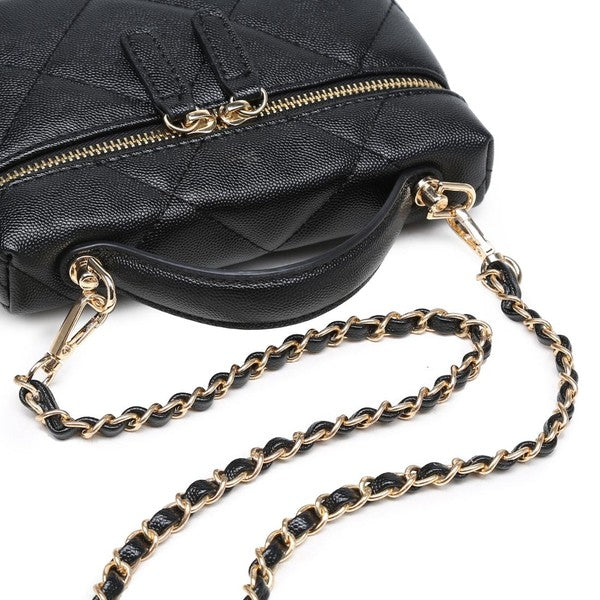 Urban Expressions Snow Crossbody Bag in Black, detail of top handle and chain strap