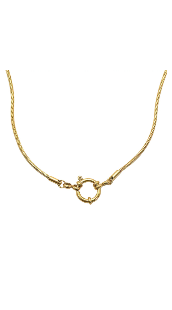 Herringbone chain necklace featuring a front toggle clasp with a smooth, polished finish.
