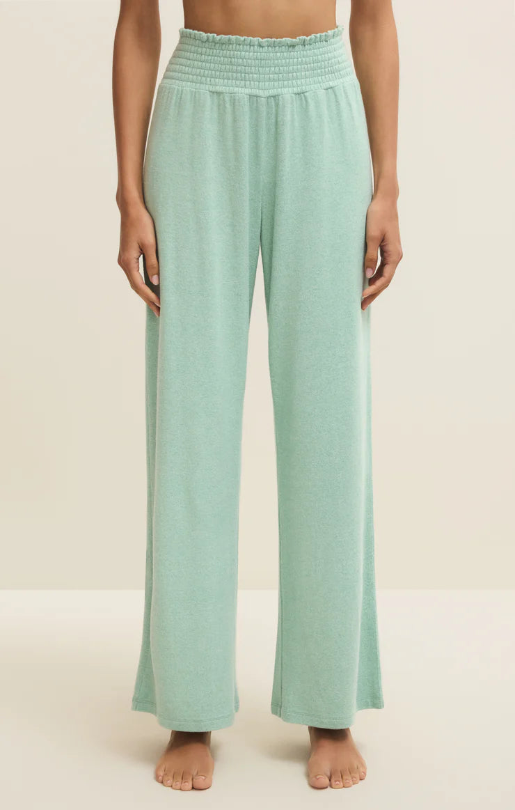 Wide leg pants with smocked waistband and relaxed fit