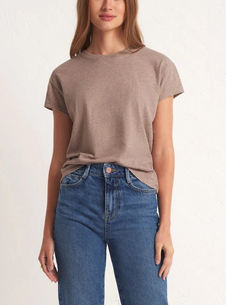Z Supply Modern Slub Tee Heather Latte. This Essential tee is a must-have in every closet! This casual wardrobe base-layer essential is great for layering and looks so good with your fave pair of jeans.