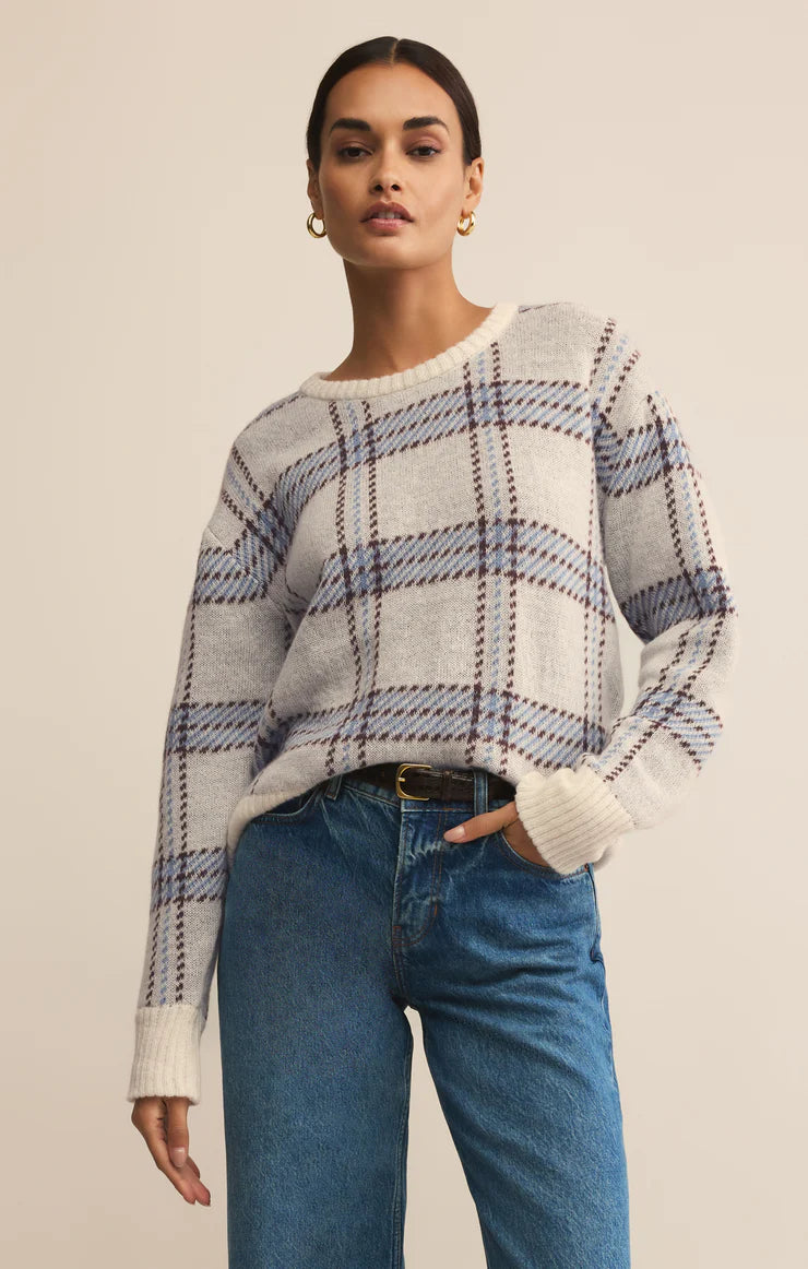 z supply junctioln plaid crew neck sweater