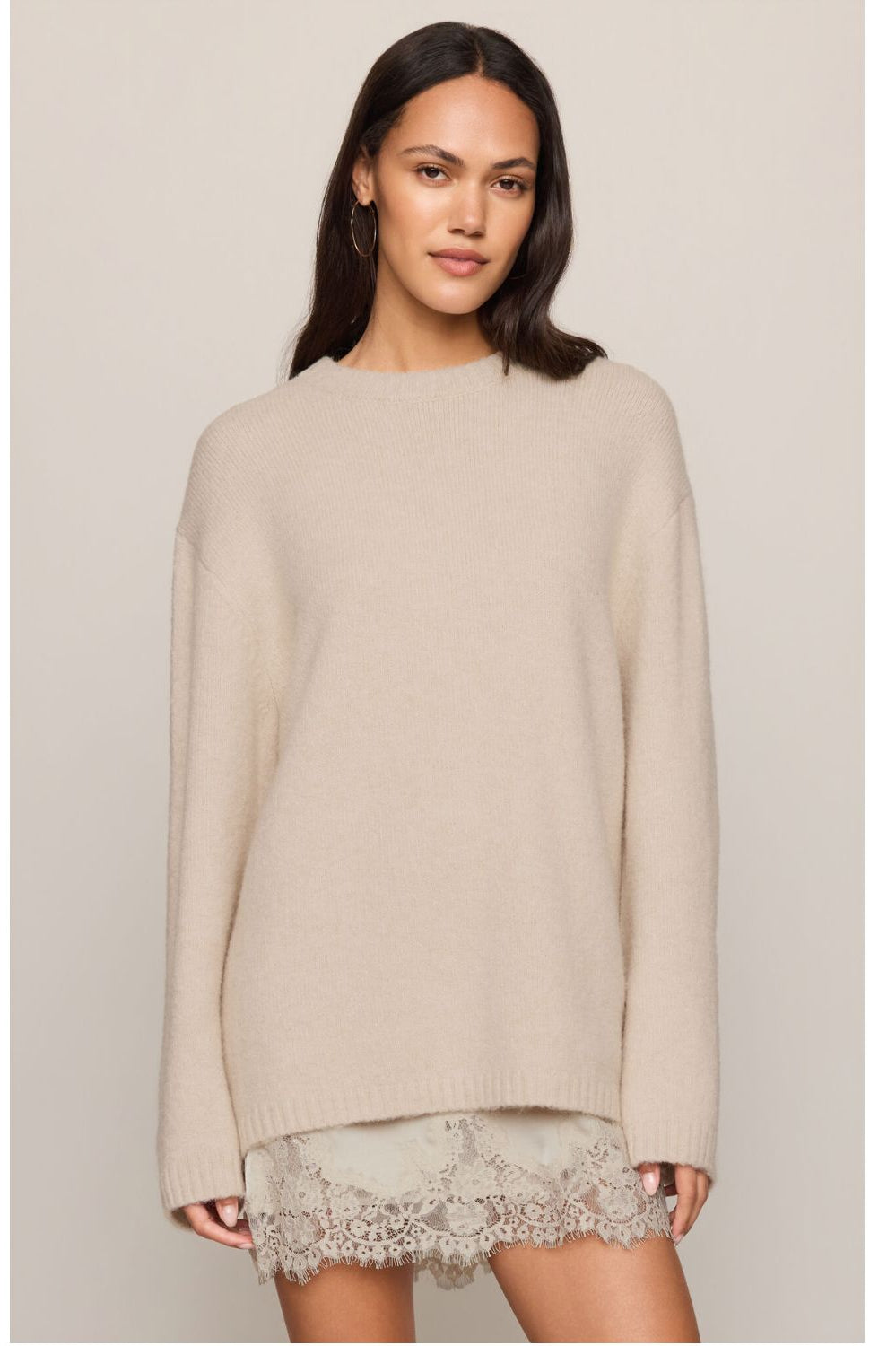 Chill Mode Sweater – Frosted Pearl, fluffy crewneck sweater with long sleeves and relaxed fit