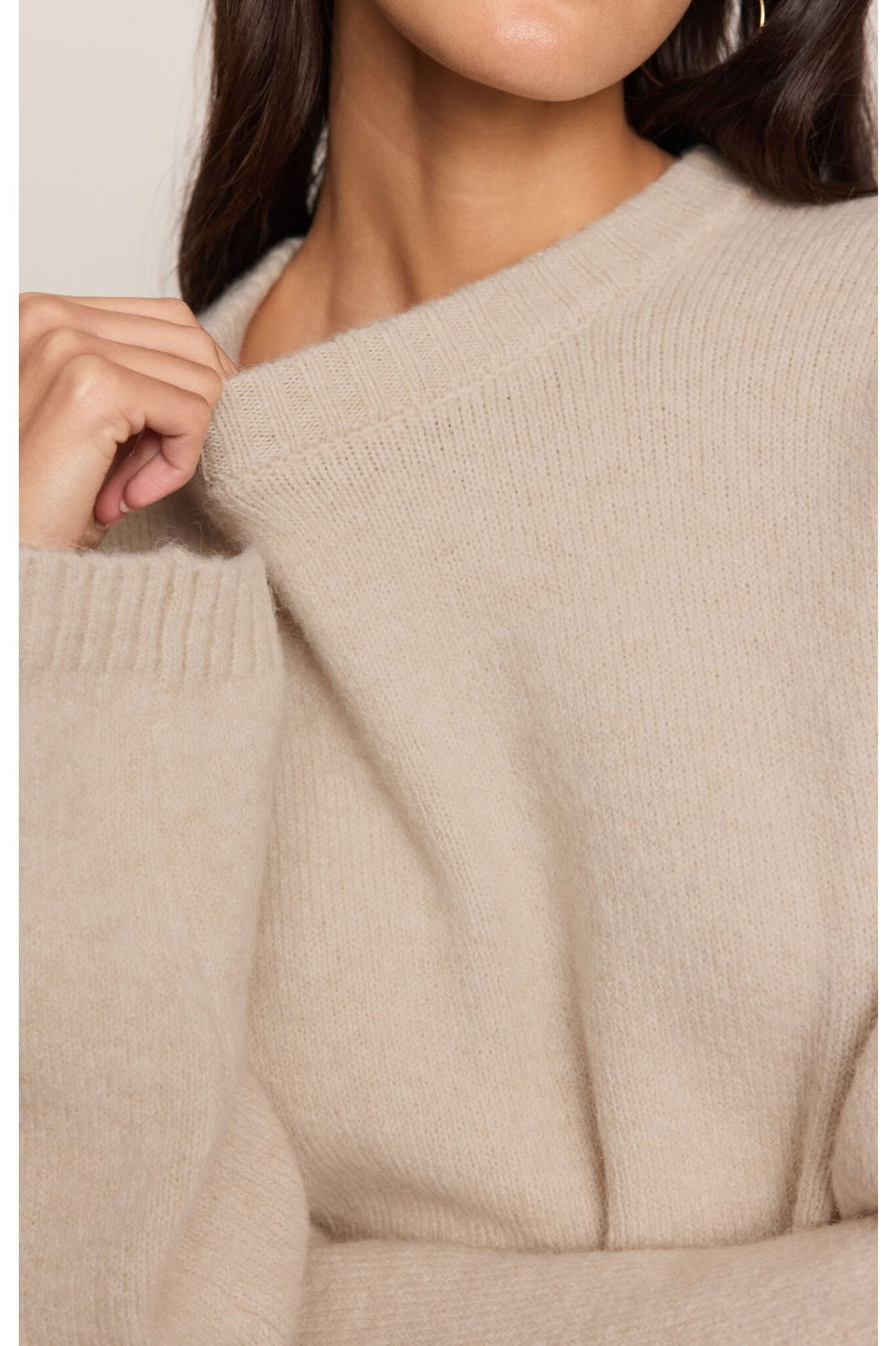 Chill Mode Sweater – Frosted Pearl, fluffy crewneck sweater with long sleeves and relaxed fit