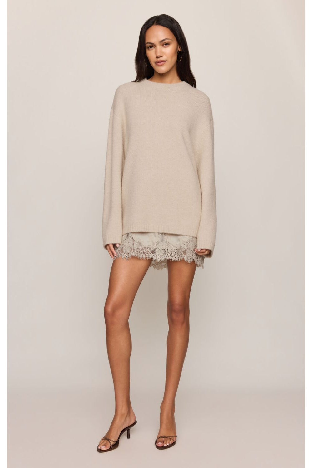 Chill Mode Sweater – Frosted Pearl, fluffy crewneck sweater with long sleeves and relaxed fit