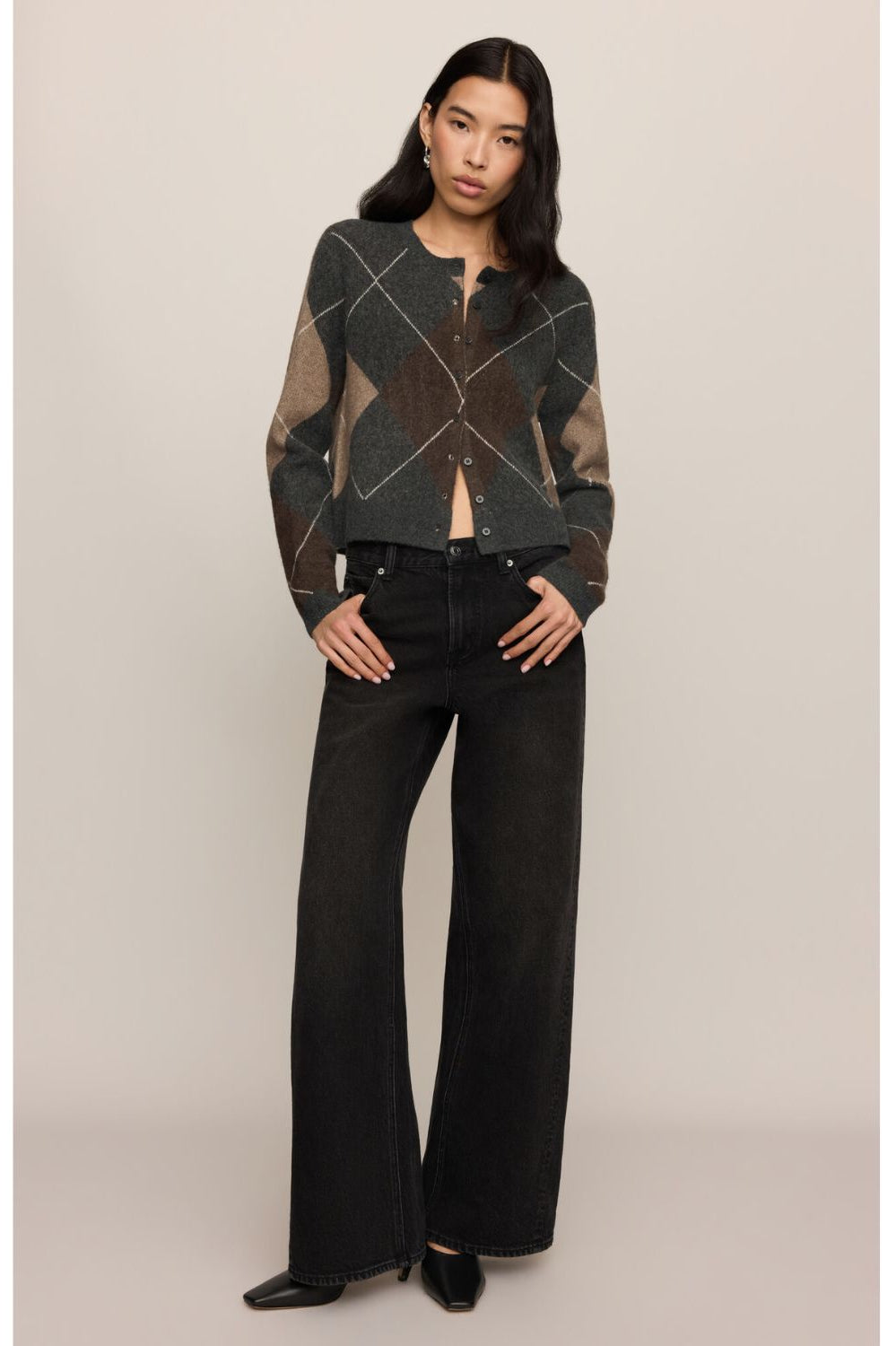 Medina Stripe Cardigan with crew neckline, long sleeves, and button-front closure.