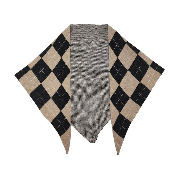 KW Fashion Argyle Triangle Scarf in Taupe, flat front view