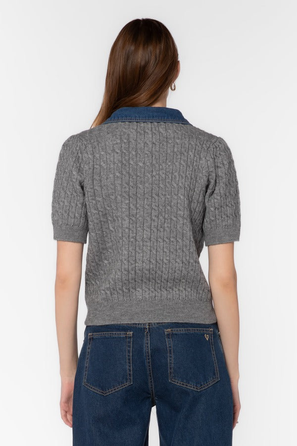 Velvet Heart Rosie Cabel Knit Cardigan in Heather Grey, back view