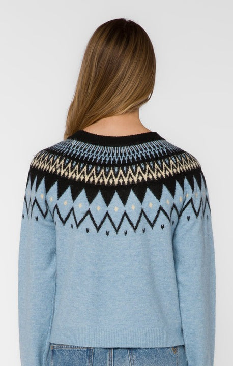 Velvet Heart Delvine Nordic Knit Sweater in Blue Mist, back view