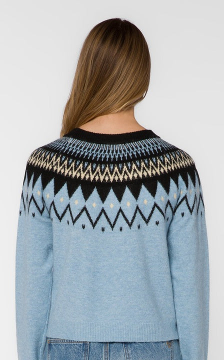 Velvet Heart Delvine Nordic Knit Sweater in Blue Mist, back view