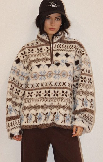 Bailey Rose Fleece Pullover in Cream Brown, front view