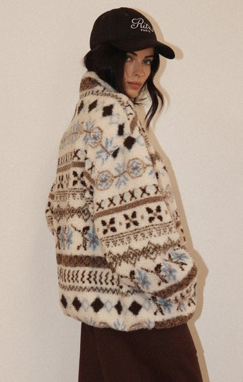 Bailey Rose Fleece Pullover in Cream Brown, side view
