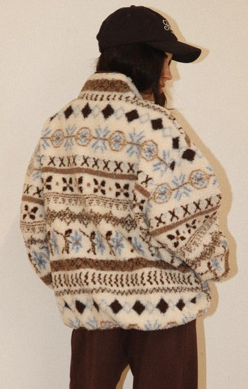 Bailey Rose Fleece Pullover in Cream Brown, back view